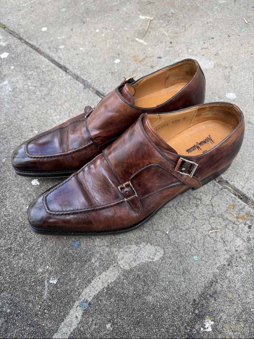 Magnanni Brown Double Monk Strap Leather Shoes